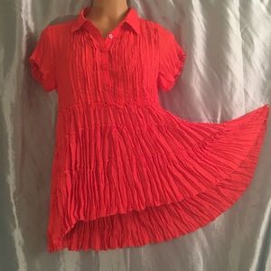 Boho broomstick orange button down blouse, M